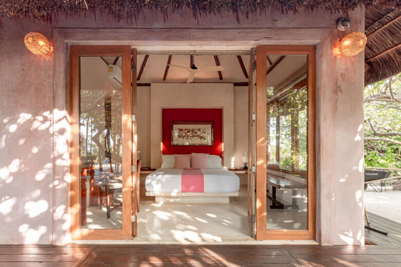 Master bedroom oceanfront terrace at Casa Cantarena luxury villa rental in Tulum Mexico
