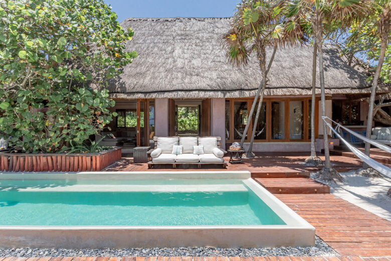 Private infinity pool at Casa Cantarena exclusive oceanfront villa rental in Tulum